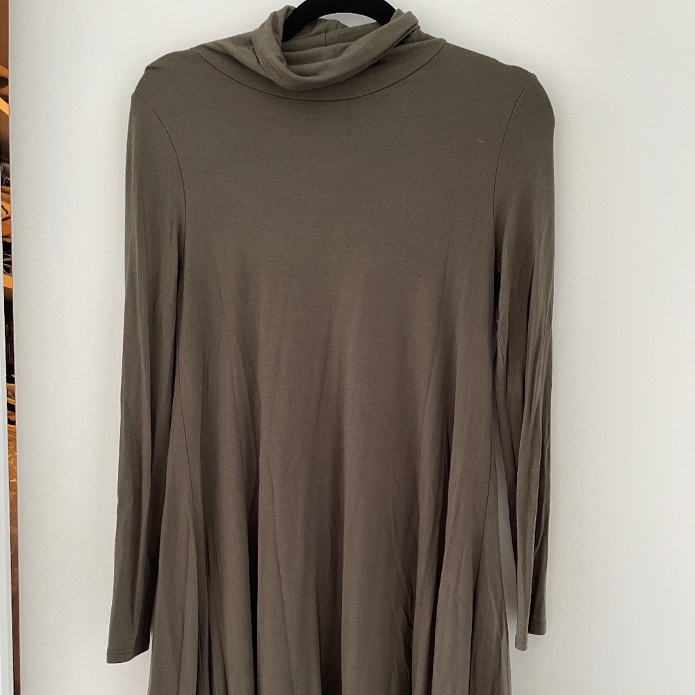 Olive Green Turtleneck Long Sleeve Dress